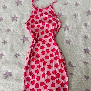 SHEIN Pink and Red Floral Mini Dress